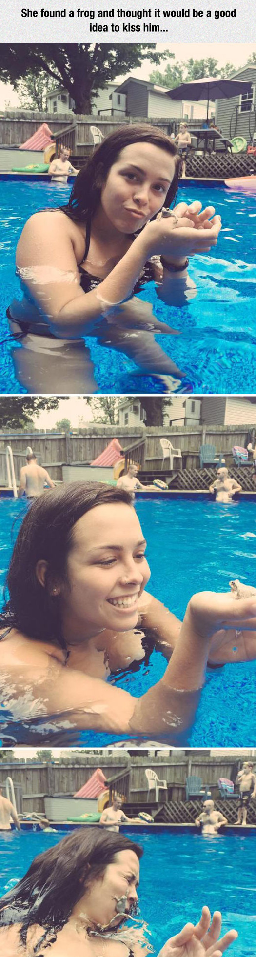funny-girl-frog-kiss-pool-jump