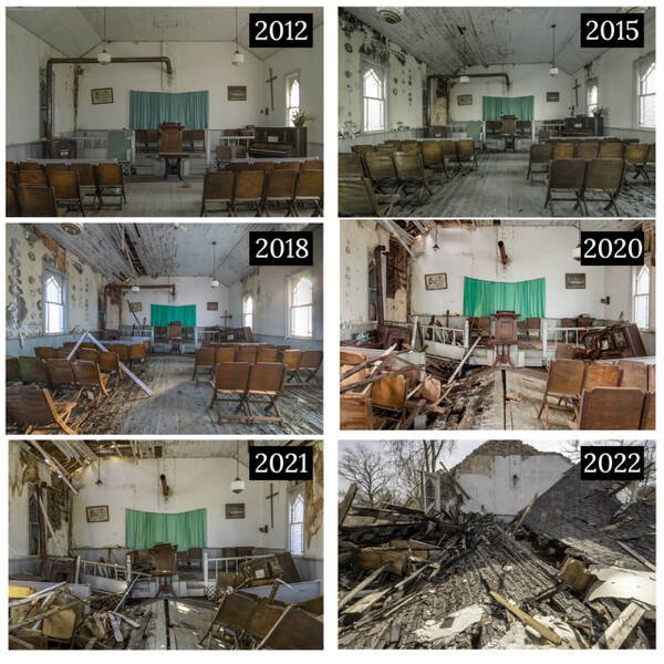 Abandoned church photographed over 10 years