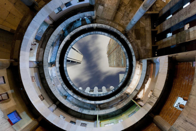 The framework of the tower filled in by residents