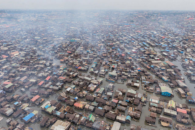 Stilt homes over the water in Makoko, Lagos