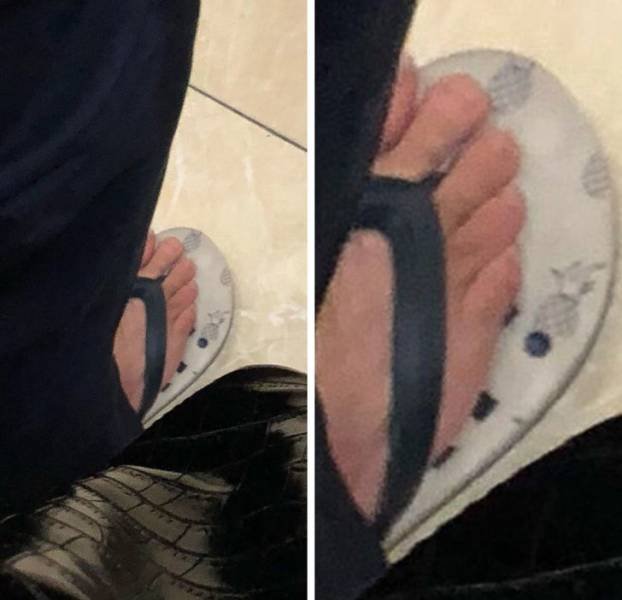 Flip-flops worn in an unusual way