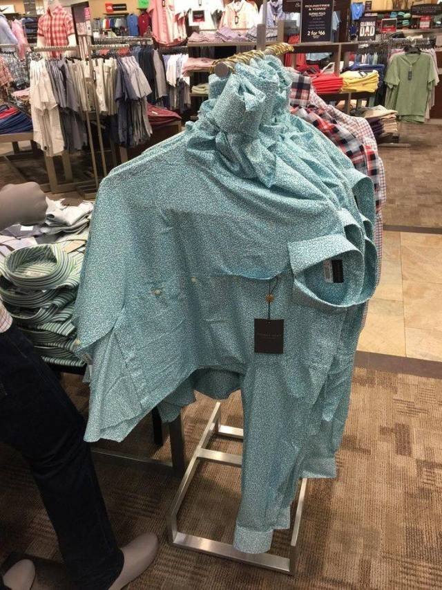 Shirts hung in an unusual way